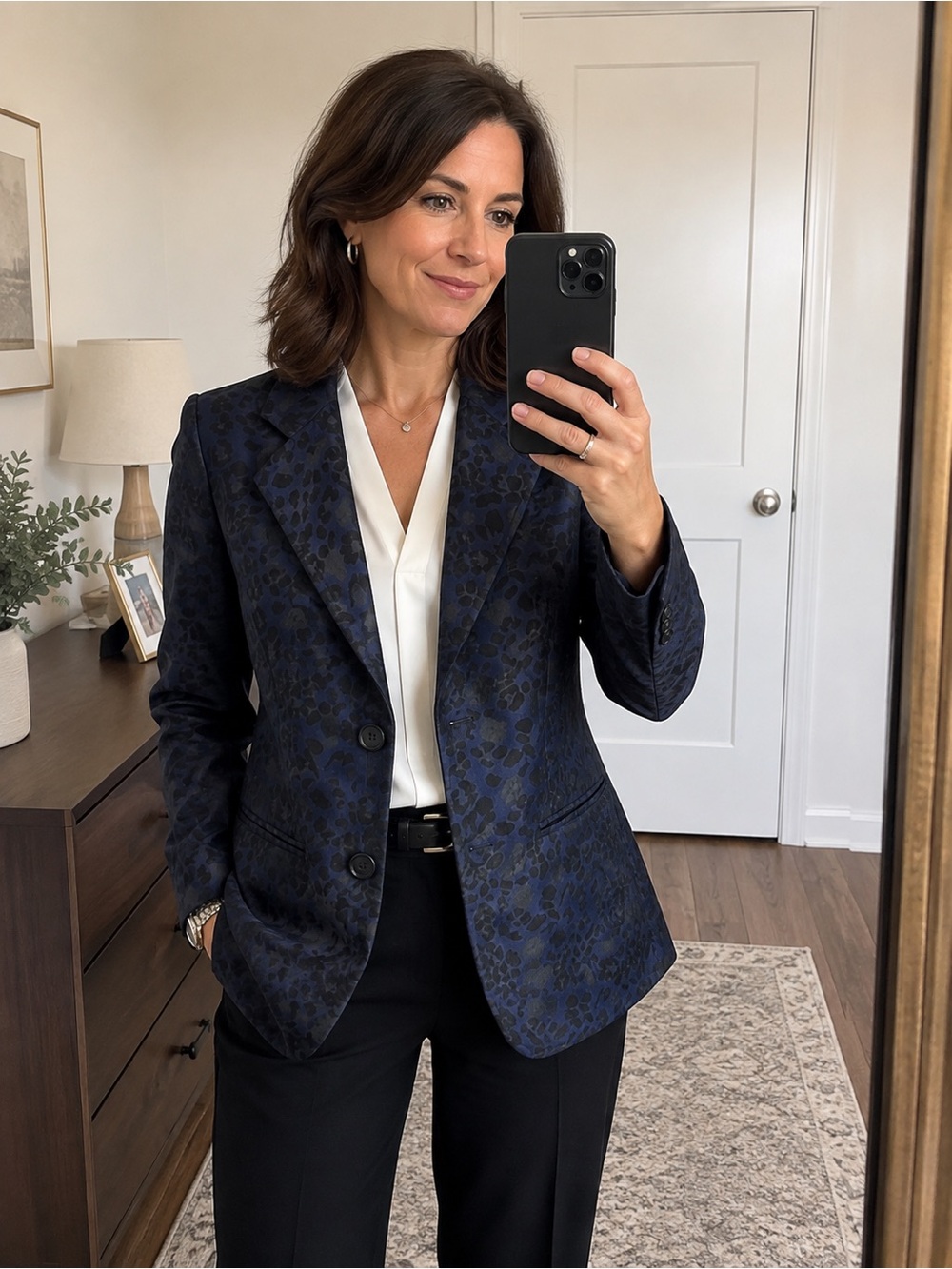 Derek Lam Leopard Jacquard Blazer Size 38 Animal Print Navy Office Professional